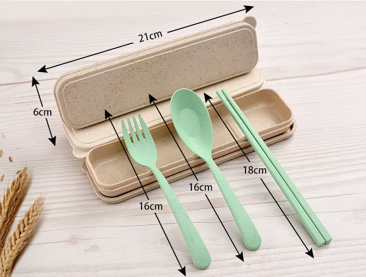 Natural ECO Friendly Material Spoon Fork Chopsticks Wheat Straw Cutlery Set With Box Case