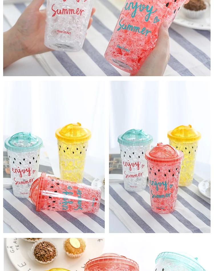 Double Wall Plastic Frosted Beer Mug Ice Cup, coffee or Juice Mug with Lid