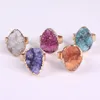 European Crystal Natural Stone Ring for Women Men Irregular Teardrop Water Drop Drusy Druzy Rings
