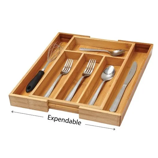 Expandable Bamboo Wooden Cutlery Drawer Organizer Cutlery Tray
