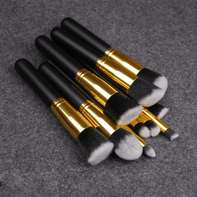 Custom Logo 10 Pcs Kabuki Makeup Brush Set Foundation Powder Blush
