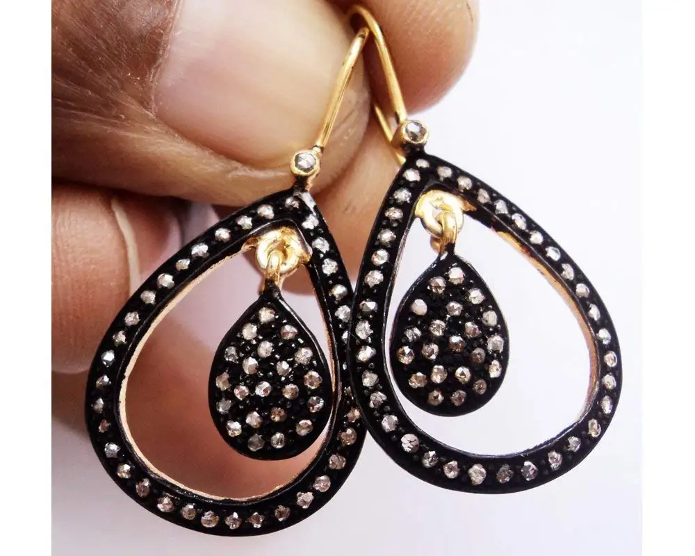 Rose Cut Diamond Earrings - Handmade Pave Diamond Earrings - 925 Sterling Silver - Polki Diamond Earrings - Bridal Choice Earrings - Party wear Diamond Earrings
