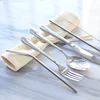Eco Friendly Reusable Stainless Steel Camping Cutlery Set Metal Flatware Knife Fork Spoon Straws Set with Portable Pouch