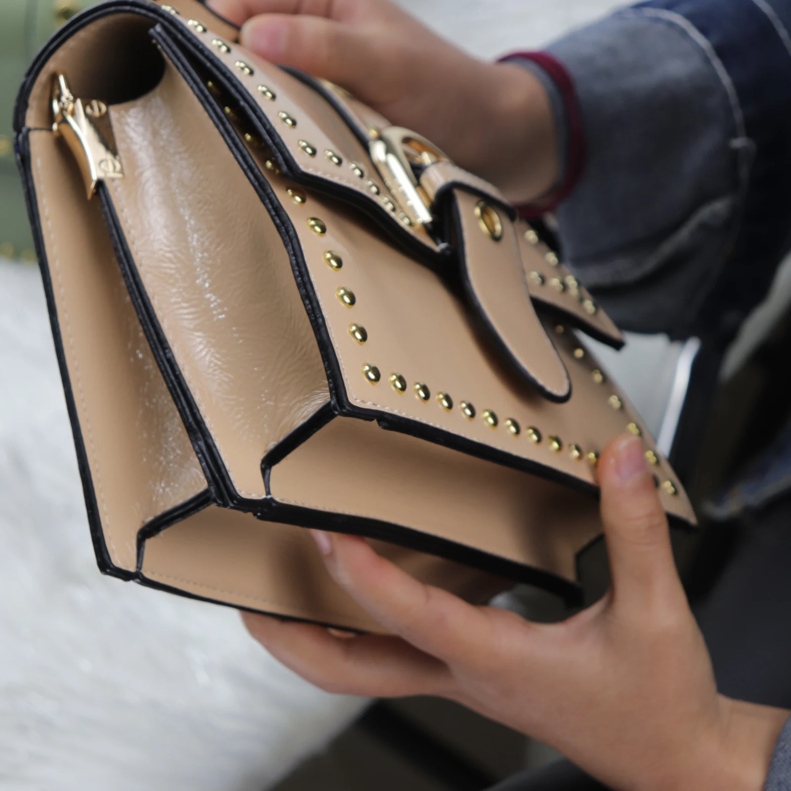 ANGEDANLIA square tan leather bag on sale for work-3