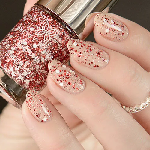 Fashion Red White Splatter Nail Polish With Glitter Decoration Fashion Red White Splatter Nail Polish With Glitter Decoration Made In Usa 0cruelty Free
