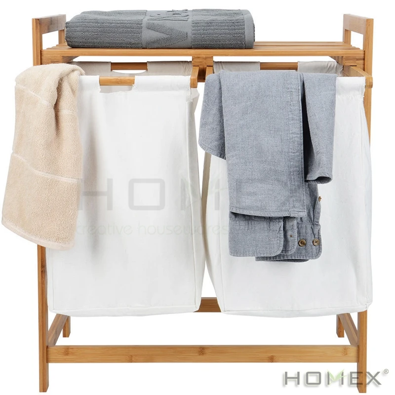 Household Bamboo Frame Laundry Sorter Hamper Clothes Storage Basket