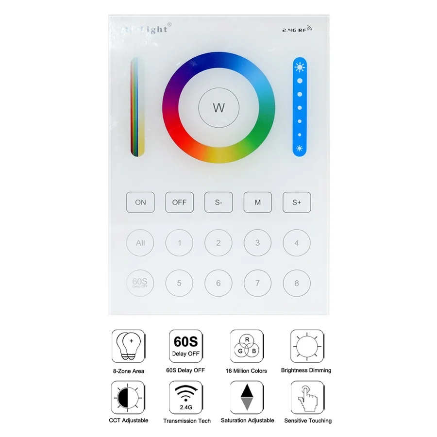 Mi light D8 wall mounted RGBW touch multi zone led controller DC12-24V input4 Zones control