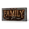 Family Room Decor Quote Art Prints Family is Where Love Begins Vintage Style Wood Texture Wall Art