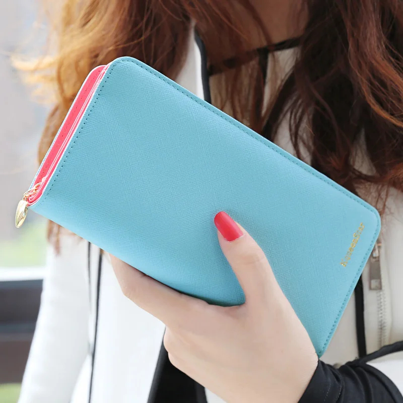 New arrival women wallet carteira fashion CONTRAST COLOR double folded wallets clutch women s long style