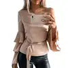 Women Autumn Off Shoulder Blouse Long Sleeve Lotus Ruffles Sleeve Hot Blouse Loose Tops Blusas femininas camisetas mujer 3 Color