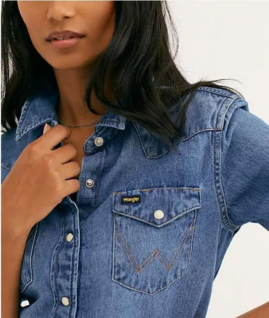 Westerninspired Snap Closures Down The Front Denim Women Shirt With
