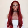 Long Braided Hair Synthetic Lace Front Wigs Dark Red Color Micro Braids with Baby Hair Free Part Heat Resistant