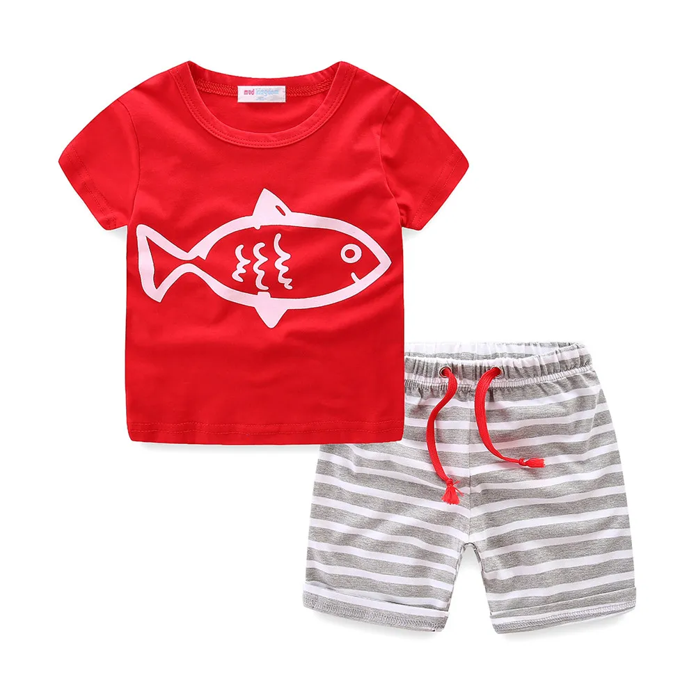 Mudkingdom Boys And Girls Summer Beach Stripe Single Jersey Fabric Fish And Ship Pattern T Shirt And Shorts Set For Children Buy Summer Clothes For Children Baby Boy Clothing Summer Kid Clothing Two