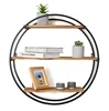 Round wrought iron wall rack vintage solid wood wall rack creative home multi-function partition storage shelf