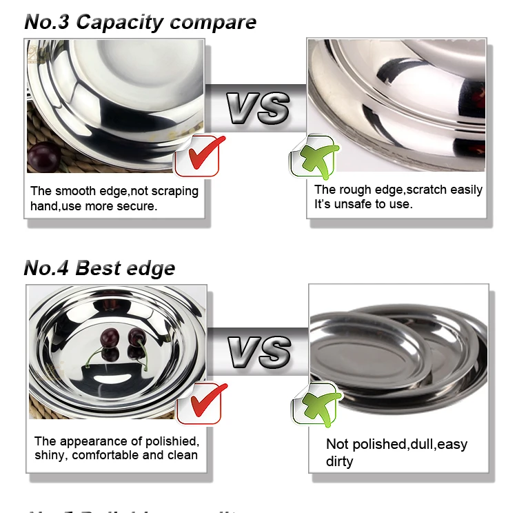 high quality and China dishes wholesale round serving tray stainless steel plate set