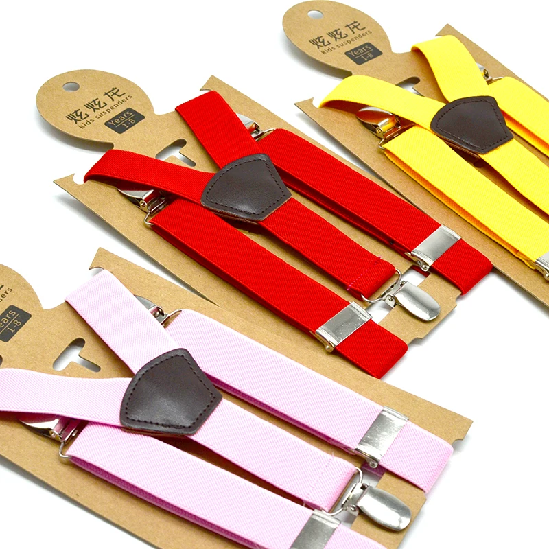 Brown Suspenders Kids Strap Polyester Pu Material Resistant Solid Pattern Design Multi Colors To