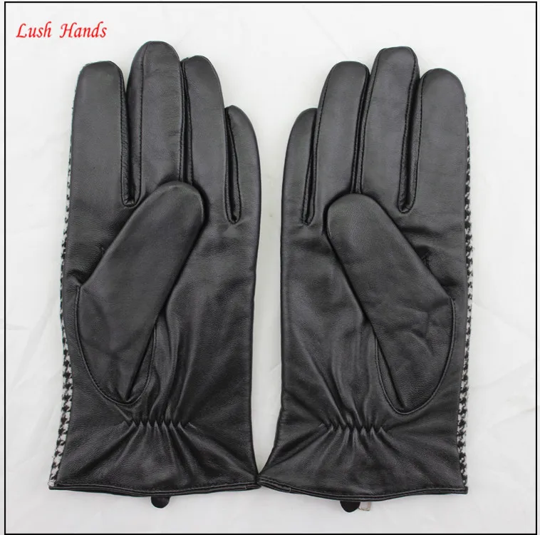 men's back of the black and white dot fabric and leather stitching design with zipper gloves