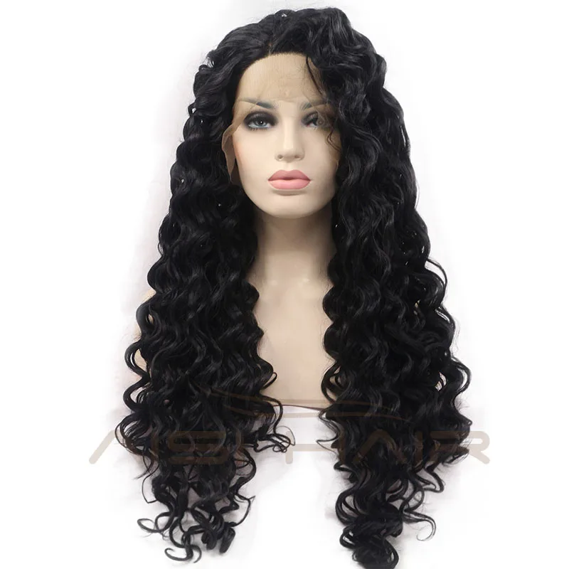 Aisi Hair Top Quality Long Black Hair Synthetic Deep Curly Lace Front
