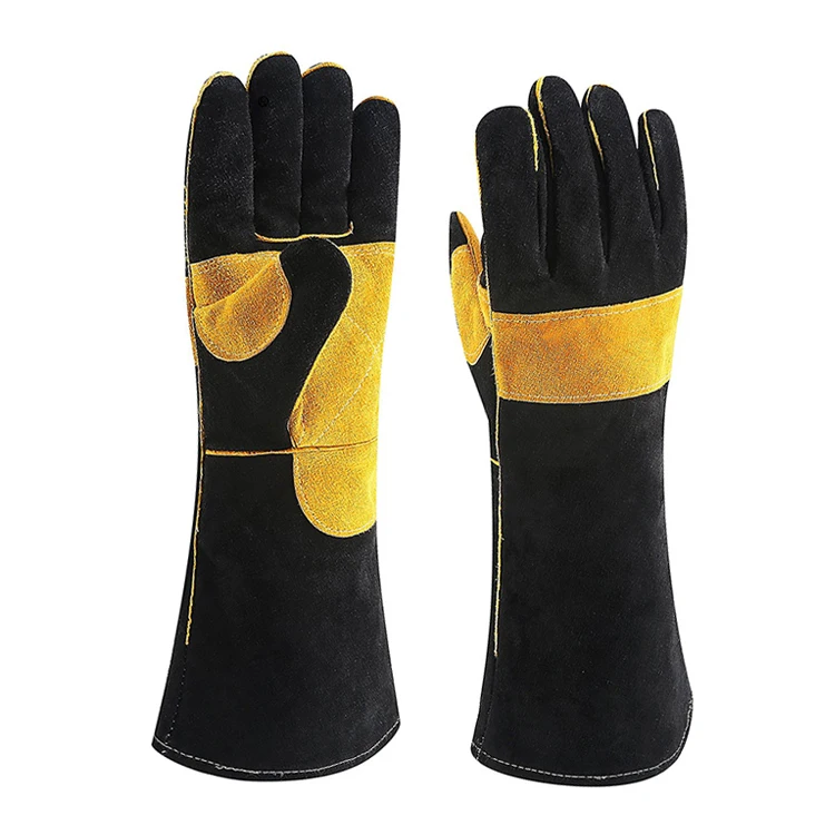 Pakistan Black Double Palm Chrome Free Leather Work Welding Gloves