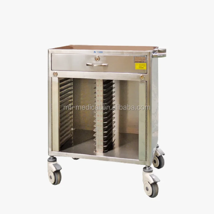 Hospital Medical Stainless Steel 25Case Nursing Patients Record Files Cart Trolley