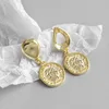 New Tiny 18K Gold Plated 925 Silver Earrings Dainty Cameo Face Coin Hoop Geometry Stud Earrings Jewelry for Women