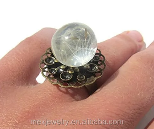 Eco Friendly Black Resin Ring Resin Jewellery Nature Specimen Resin Ring Dandelion Real Seeds Ring Make a Wish