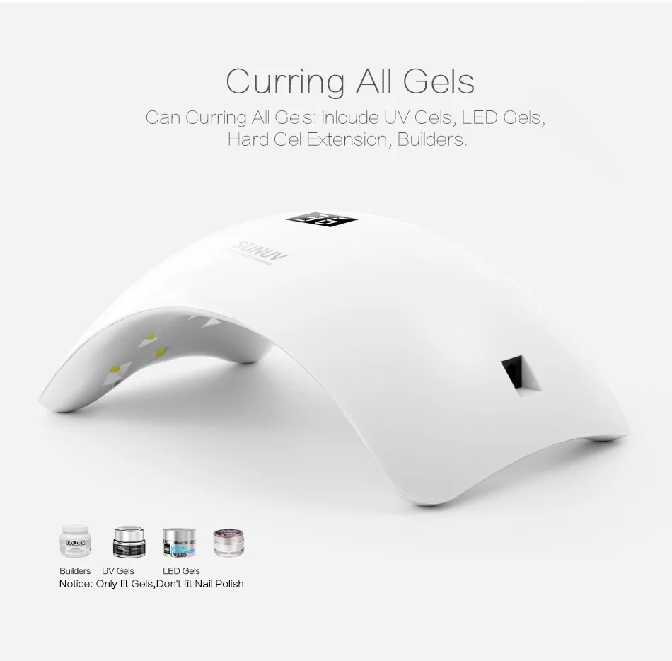 SUNUV SUN8 UV LED Nail Lamp 48W Nail Gel Dryer 30s 60s Timer 90s Low Heat Mode Curing UV LED Gels Nail Polish Art Tools