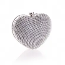 Girls Heart Shape Rhinestone Gold Evening Clutch Bag Women Handbag Dinner Silver Clutch Purse Chain Shoulder