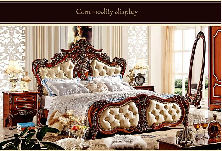 high quality bed Fashion European French Carved bed nightstands pfy4000