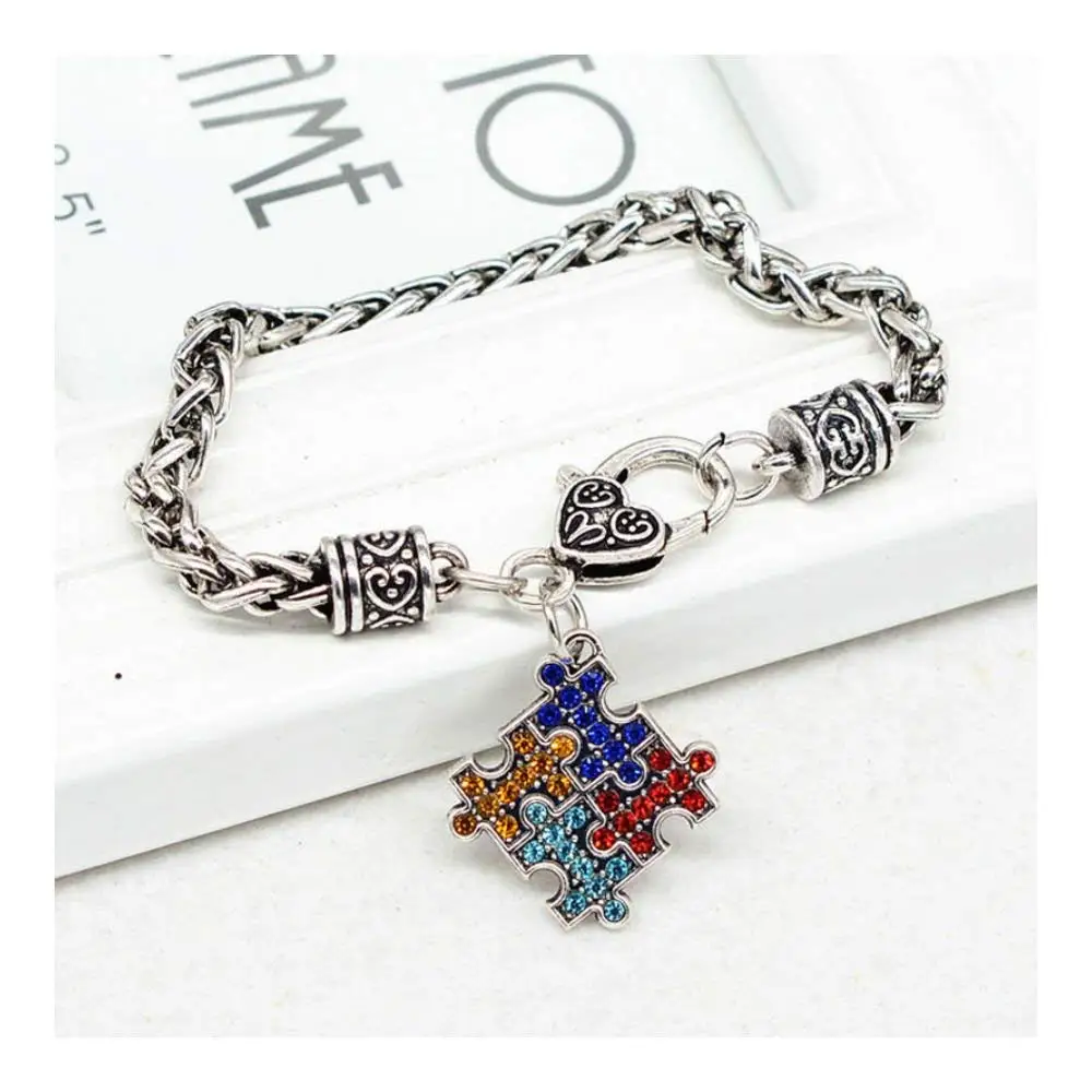 Puzzle Piece Charm Whole Find Get Quotations Us Er Autism Cuff Bracelet Charm Bangle Heart Puzzle Piece Pendant Chain