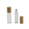 bamboo cap empty roll on glass bottle 10 ml roller ball perfume bottle with bamboo lid