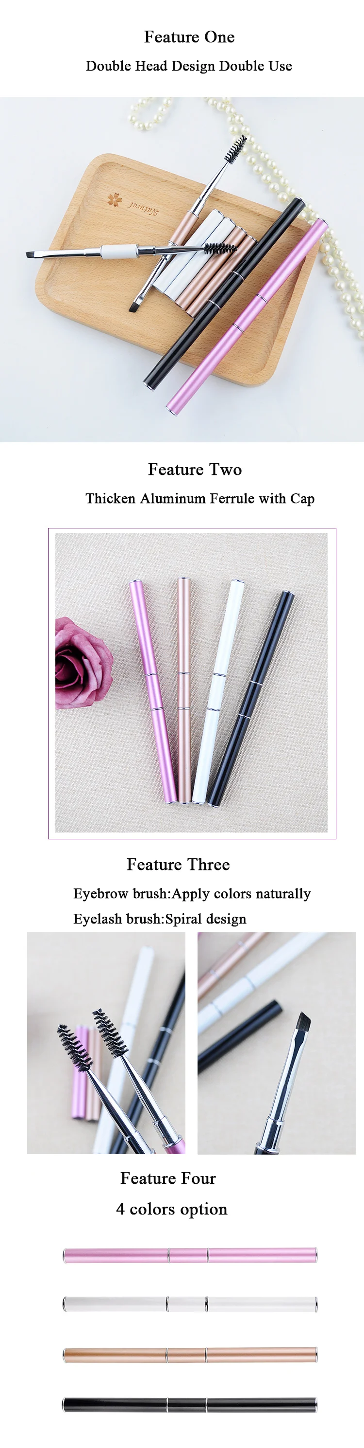 High Quality Double Head Eyebrow Eyelash Spiral Reusable Eco-friendly Mascara Brush with Metal Cap
