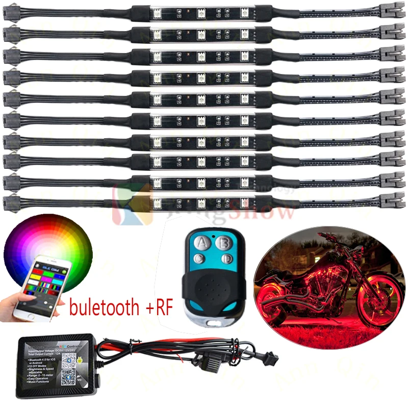Blue-tooth Remote Multi-Color Accent Glow Motorcycle LED Light Kit Strips