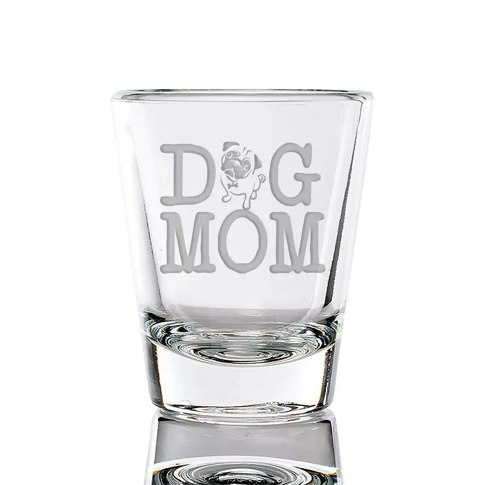 Dog Mom Pug Engraved Fluted Shot Glass