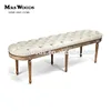french wooden bed end long tufted linen bedroom upholstered bench