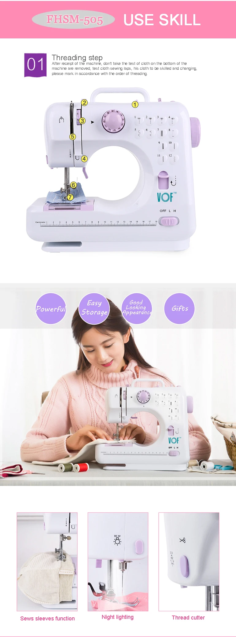 Vof Fhsm-505 New Function Manual Double Needle Household Sewing Machine ...