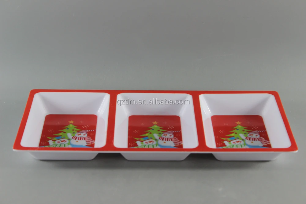 3 Section Plate For Christmas/Melamine Sectional Chip&Dip Plate