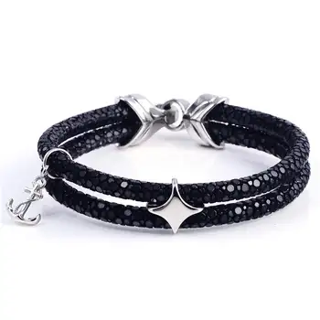 Double Layer Diamonds Stingray Leather Bracelet For Men View Real Stingray Leather Bracelet For Men