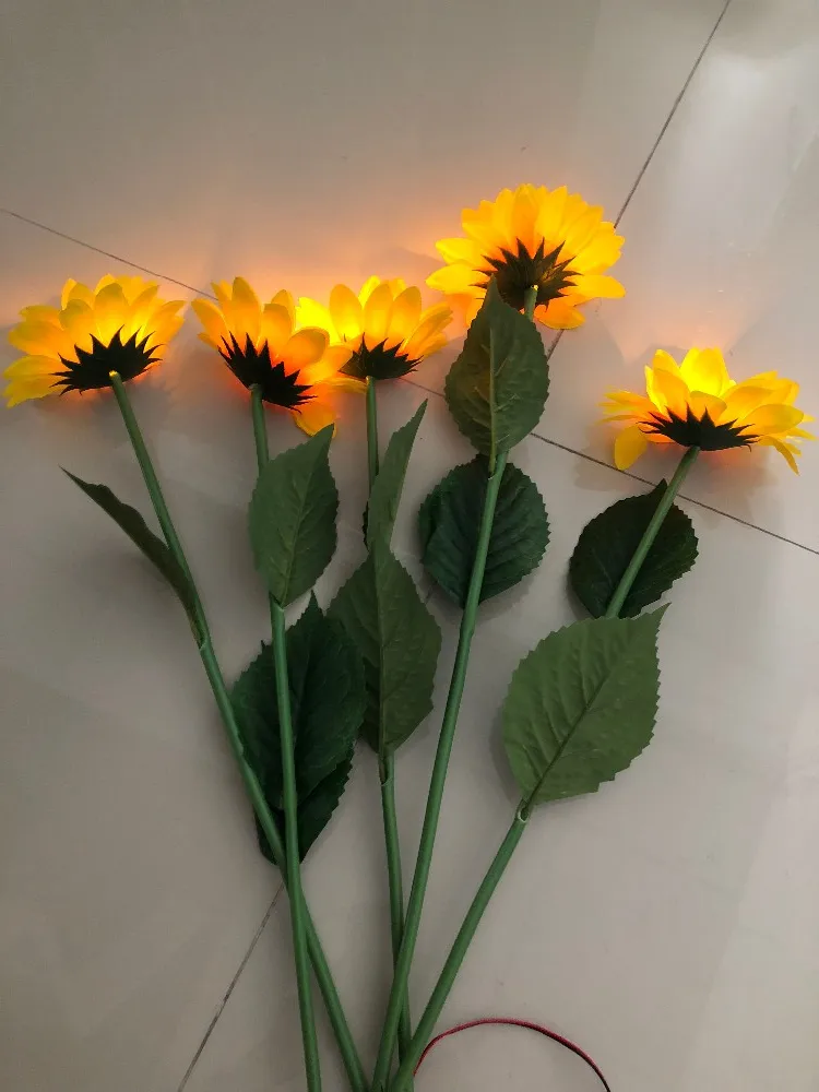 High Quality 12v Golden Color Artificial Silk Flower Sunflower Lights