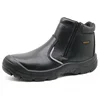 Black genuine leather anti static no lace safety shoes with zipper