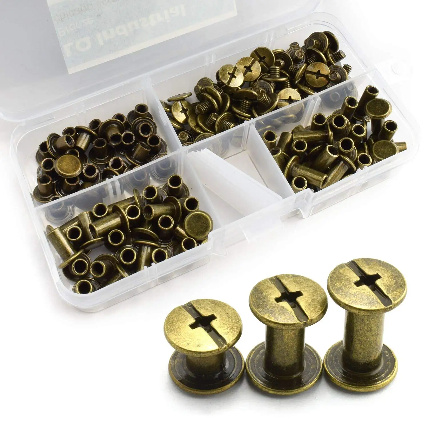 LQ Industrial 75 Sets Bronze M5 Chicago Screw Assorted Kit Slotted Phillip Head Binding Screws Rivet Assembly Bolt Nail Rivet For Book Binding DIY Leather Craft M5x6 M5x10 M5x12