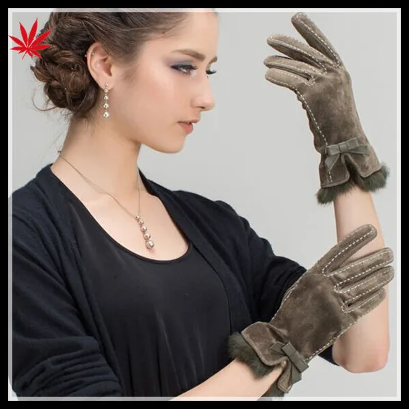 ladies wholesale cheap suede leather hand gloves