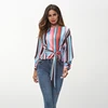 TOM10122 Autumn New Design Colorful Stripe Pattern Women'S T-Shirts In Stock Top Women With Bow Blouse