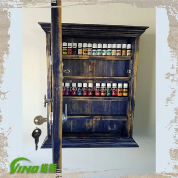 Vintage Wood Ferfume Storage Case With Door Wall Essential Oil