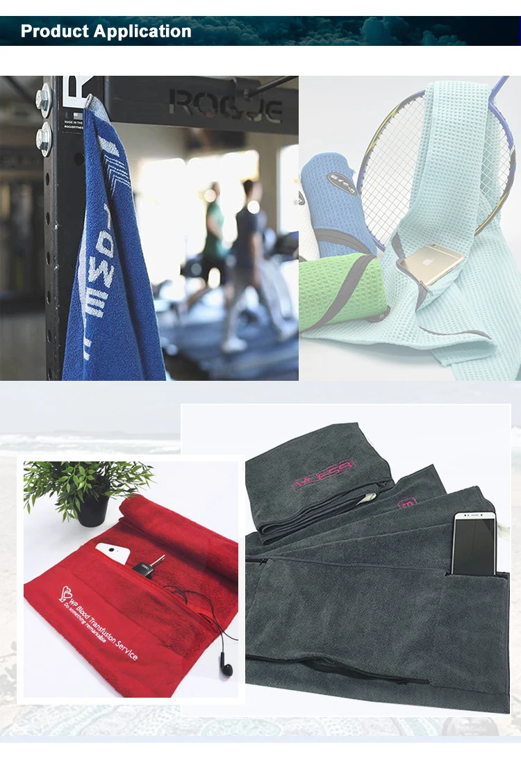 Eco Friendly Custom Print Logo Swim Rally Gym Fitness Towel Pocket
