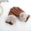 Winter very warm lamb fur shearling leather gloves