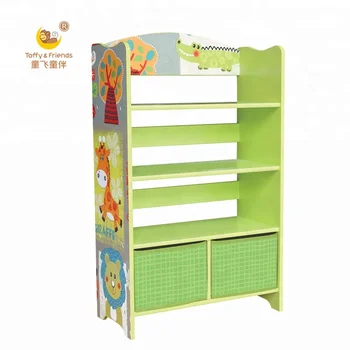 Wooden Kids Bookshelf Storage Shelf Bookcase With Bins Inkids
