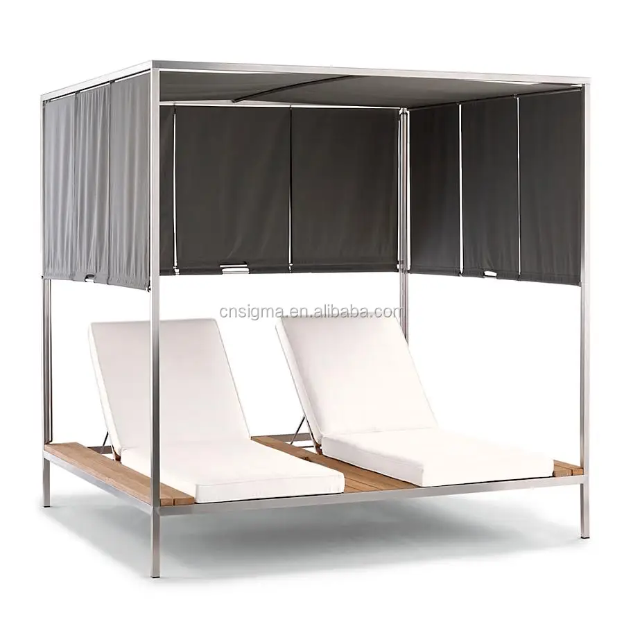 Bali Daybed Swimming Pool Daybed Teak Wood Cabana Daybed With Curtain