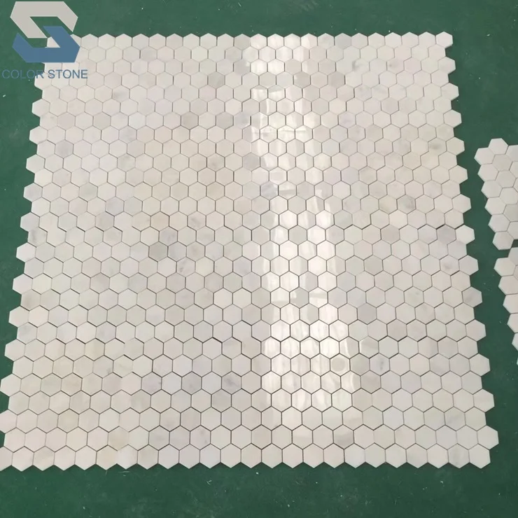 Cheap hexagonal natural China white stone mosaic floor tile