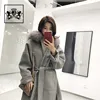 Janefur New Fashion Wholesale Price Real Fox Fur Collar Double Face Women Winter Jacket Wool Coat with Hooded